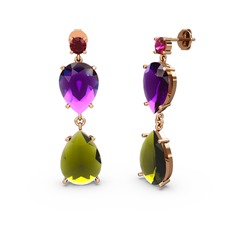 Rodolit garnet, peridot ve ametist 18 ayar rose altın küpe