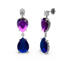 Beyaz zirkon, lab safir ve ametist 925 ayar gümüş küpe