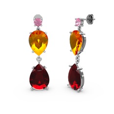 Lena Damla Küpe - Pembe kuvars, garnet ve sitrin 18 ayar beyaz altın küpe #1q9o0j5