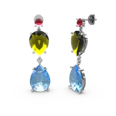 Lena Damla Küpe - Kök yakut, akuamarin ve peridot 8 ayar beyaz altın küpe #1qfferk