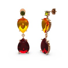 Peridot, garnet ve sitrin 14 ayar rose altın küpe