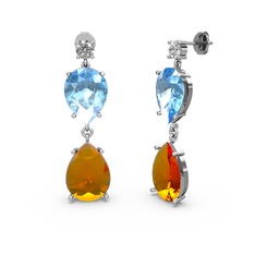 Lena Damla Küpe - Swarovski, sitrin ve akuamarin 18 ayar beyaz altın küpe #1qjta2a