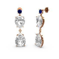 Lena Damla Küpe - Lab safir, beyaz zirkon ve swarovski 8 ayar rose altın küpe #1qqg153