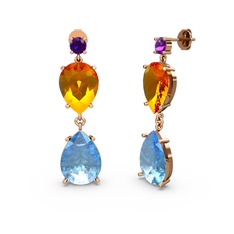 Lena Damla Küpe - Ametist, akuamarin ve sitrin 925 ayar rose altın kaplama gümüş küpe #1qtlgf9