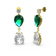 Beyaz zirkon, swarovski ve yeşil kuvars 14 ayar altın küpe