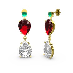 Lena Damla Küpe - Kök zümrüt, swarovski ve garnet 8 ayar altın küpe #1r71uqw