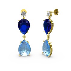 Lena Damla Küpe - Swarovski, akuamarin ve lab safir 925 ayar altın kaplama gümüş küpe #1ra6fu9