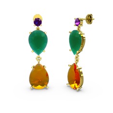 Lena Damla Küpe - Ametist, sitrin ve kök zümrüt 14 ayar altın küpe #1recd2r