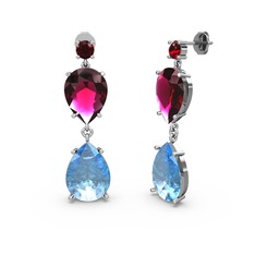 Lena Damla Küpe - Garnet, akuamarin ve rodolit garnet 8 ayar beyaz altın küpe #1rem2kh