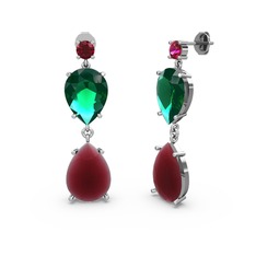 Lena Damla Küpe - Rodolit garnet, kök yakut ve yeşil kuvars 8 ayar beyaz altın küpe #1rj14on