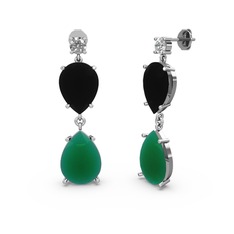 Lena Damla Küpe - Swarovski, kök zümrüt ve siyah zirkon 18 ayar beyaz altın küpe #1rn1fye