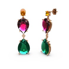 Sitrin, yeşil kuvars ve rodolit garnet 14 ayar rose altın küpe