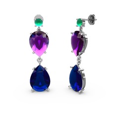 Kök zümrüt, lab safir ve ametist 925 ayar gümüş küpe