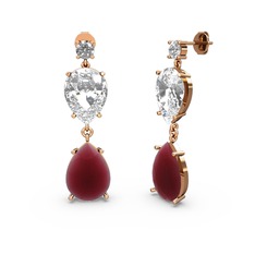 Swarovski ve kök yakut 18 ayar rose altın küpe