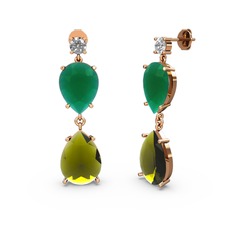 Lena Damla Küpe - Swarovski, peridot ve kök zümrüt 14 ayar rose altın küpe #1s098dq