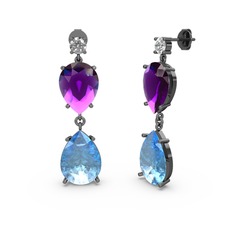 Lena Damla Küpe - Beyaz zirkon, akuamarin ve ametist 925 ayar siyah rodyum kaplama gümüş küpe #1s7vczs