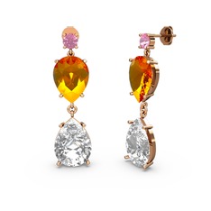 Lena Damla Küpe - Pembe kuvars, swarovski ve sitrin 8 ayar rose altın küpe #1s88jpk