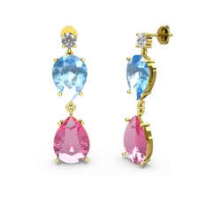 Swarovski, pembe kuvars ve akuamarin 8 ayar altın küpe