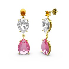 Lena Damla Küpe - Sitrin, pembe kuvars ve swarovski 18 ayar altın küpe #1sed6k5