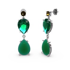 Lena Damla Küpe - Dumanlı kuvars, kök zümrüt ve yeşil kuvars 18 ayar beyaz altın küpe #1shrq7