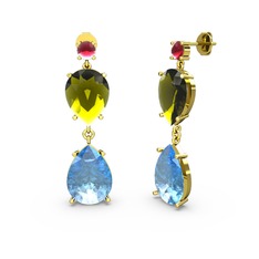 Lena Damla Küpe - Kök yakut, akuamarin ve peridot 925 ayar altın kaplama gümüş küpe #1sq8e5n