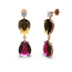 Lena Damla Küpe - Swarovski, rodolit garnet ve dumanlı kuvars 14 ayar rose altın küpe #1ssdvw7