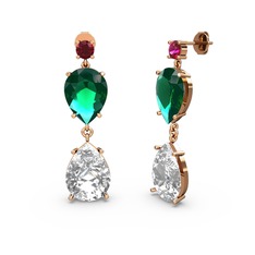 Rodolit garnet, swarovski ve yeşil kuvars 925 ayar rose altın kaplama gümüş küpe