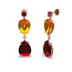 Rodolit garnet, garnet ve sitrin 14 ayar rose altın küpe