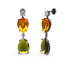 Lena Damla Küpe - Beyaz zirkon, peridot ve sitrin 925 ayar siyah rodyum kaplama gümüş küpe #1t1ulfd