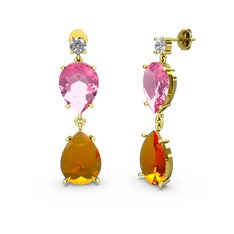 Lena Damla Küpe - Beyaz zirkon, sitrin ve pembe kuvars 925 ayar altın kaplama gümüş küpe #1t620l8