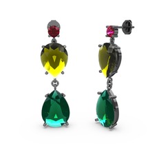 Lena Damla Küpe - Rodolit garnet, yeşil kuvars ve peridot 925 ayar siyah rodyum kaplama gümüş küpe #1tfxhl6