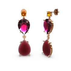 Sitrin, kök yakut ve rodolit garnet 14 ayar rose altın küpe