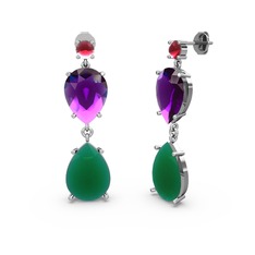 Lena Damla Küpe - Kök yakut, kök zümrüt ve ametist 18 ayar beyaz altın küpe #1tobiti