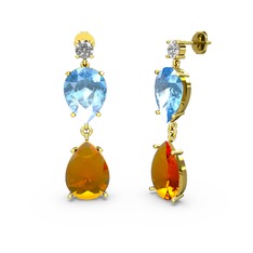 Lena Damla Küpe - Beyaz zirkon, sitrin ve akuamarin 14 ayar altın küpe #1tria7z