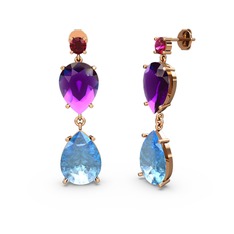 Lena Damla Küpe - Rodolit garnet, akuamarin ve ametist 8 ayar rose altın küpe #1u11oeq