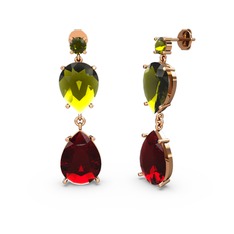 Peridot ve garnet 925 ayar rose altın kaplama gümüş küpe