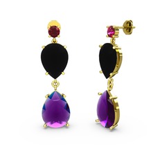 Rodolit garnet, ametist ve siyah zirkon 8 ayar altın küpe
