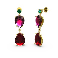 Yeşil kuvars, garnet ve rodolit garnet 8 ayar altın küpe
