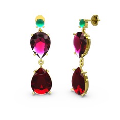 Lena Damla Küpe - Kök zümrüt, garnet ve rodolit garnet 8 ayar altın küpe #1uf7c08