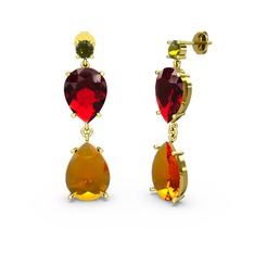 Peridot, sitrin ve garnet 925 ayar altın kaplama gümüş küpe