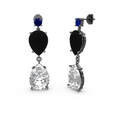 Lena Damla Küpe - Lab safir, beyaz zirkon ve siyah zirkon 925 ayar siyah rodyum kaplama gümüş küpe #1uiyf3v