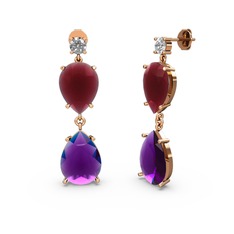 Beyaz zirkon, ametist ve kök yakut 8 ayar rose altın küpe