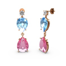 Lena Damla Küpe - Swarovski, pembe kuvars ve akuamarin 8 ayar rose altın küpe #1uny86w
