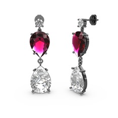 Lena Damla Küpe - Beyaz zirkon ve rodolit garnet 925 ayar siyah rodyum kaplama gümüş küpe #1uphqaf