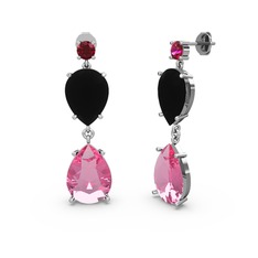 Lena Damla Küpe - Rodolit garnet, pembe kuvars ve siyah zirkon 8 ayar beyaz altın küpe #1uu76cz