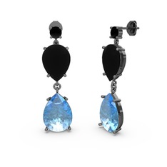 Lena Damla Küpe - Siyah zirkon ve akuamarin 925 ayar siyah rodyum kaplama gümüş küpe #1vhkyl7