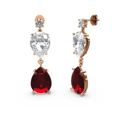 Lena Damla Küpe - Beyaz zirkon ve garnet 14 ayar rose altın küpe #1vjpii2