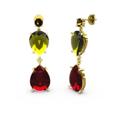 Dumanlı kuvars, garnet ve peridot 8 ayar altın küpe