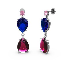 Pembe kuvars, rodolit garnet ve lab safir 925 ayar gümüş küpe