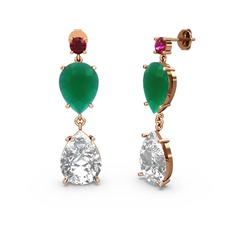 Rodolit garnet, swarovski ve kök zümrüt 18 ayar rose altın küpe